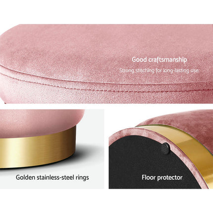 Artiss Ottoman Foot Stool Round Velvet Pink.