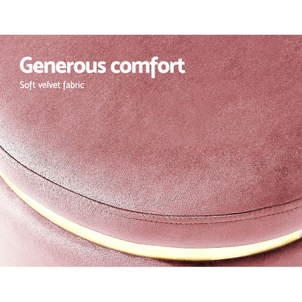 Artiss Ottoman Foot Stool Round Velvet Pink.