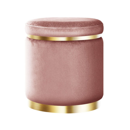 Artiss Ottoman Foot Stool Round Velvet Pink.