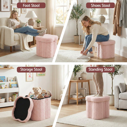 Artiss Storage Ottoman Foot Stool Foldable Pink.