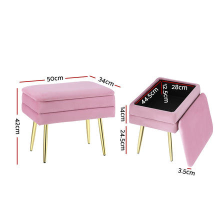 Artiss Ottoman Storage Foot Stool Vanity Velvet Pink.