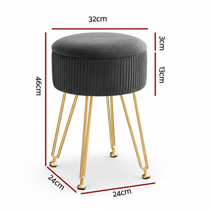 Artiss Ottoman Storage Foot Stool Vanity Velvet Round Grey.