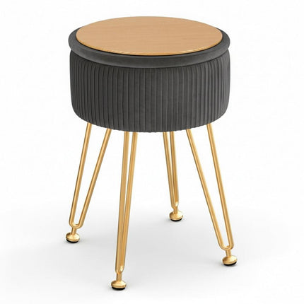 Artiss Ottoman Storage Foot Stool Vanity Velvet Round Grey.