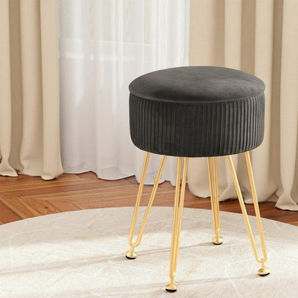 Artiss Ottoman Storage Foot Stool Vanity Velvet Round Grey.