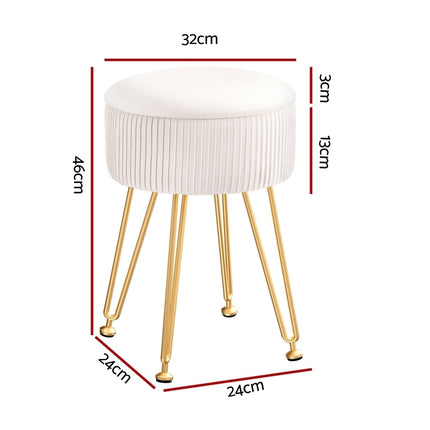 Artiss Ottoman Storage Foot Stool Vanity Velvet Round White.