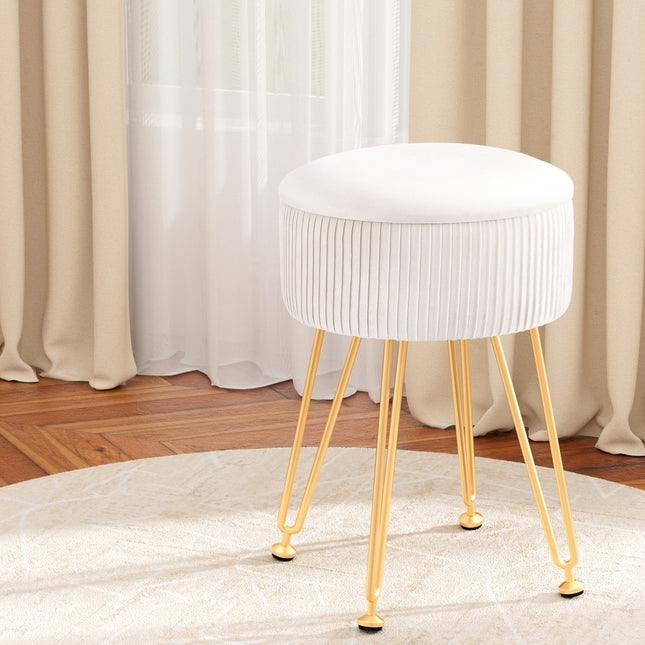Artiss Ottoman Storage Foot Stool Vanity Velvet Round White.