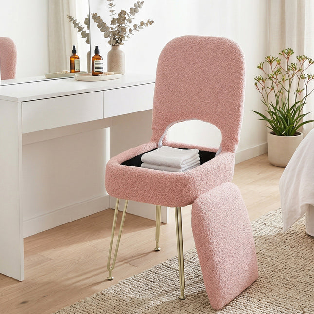 Artiss Storage Ottoman Vanity Stool Foot Stool Folding Back Pink.