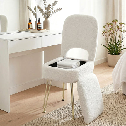 Artiss Storage Ottoman Vanity Stool Foot Stool Folding Back White.