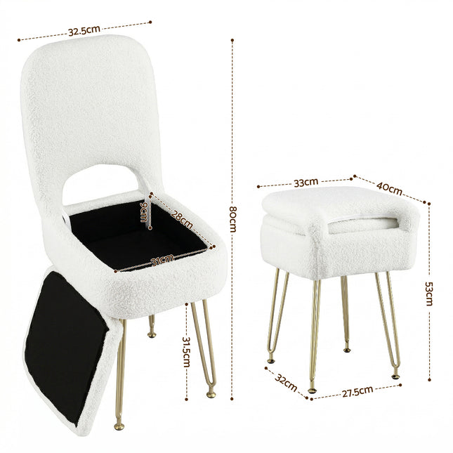 Artiss Storage Ottoman Vanity Stool Foot Stool Folding Back White.