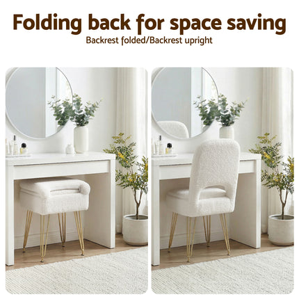 Artiss Storage Ottoman Vanity Stool Foot Stool Folding Back White.