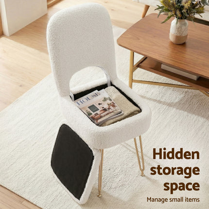 Artiss Storage Ottoman Vanity Stool Foot Stool Folding Back White.