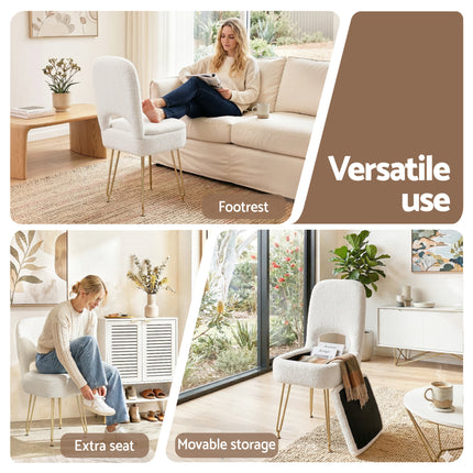 Artiss Storage Ottoman Vanity Stool Foot Stool Folding Back White.
