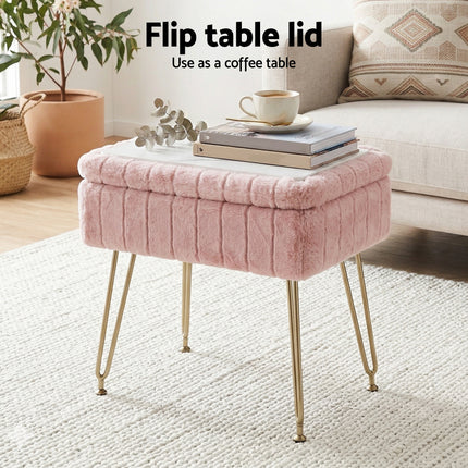 Artiss Storage Ottoman Vanity Foot Stool Pink.