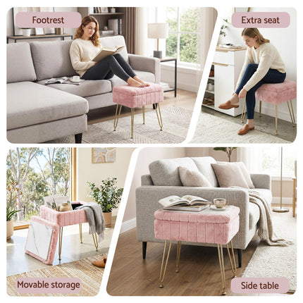 Artiss Storage Ottoman Vanity Foot Stool Pink.