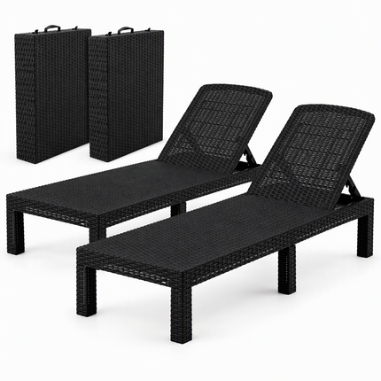 Gardeon 2X Foldable Sun Lounges Outdoor Recliner Patio Beach Chair Rattan Black