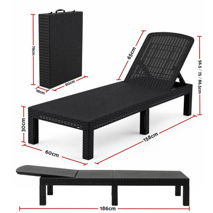 Gardeon 2X Foldable Sun Lounges Outdoor Recliner Patio Beach Chair Rattan Black