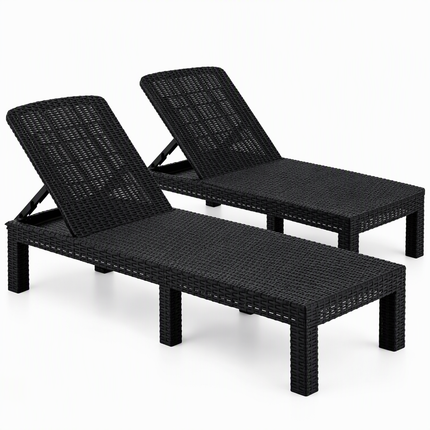 Gardeon 2X Foldable Sun Lounges Outdoor Recliner Patio Beach Chair Rattan Black