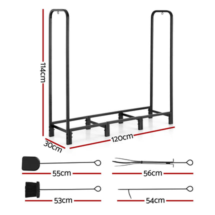 Gardeon Firewood Rack 120cm Wood Rack 3 Sizes Firewood Storage with Tools Black.