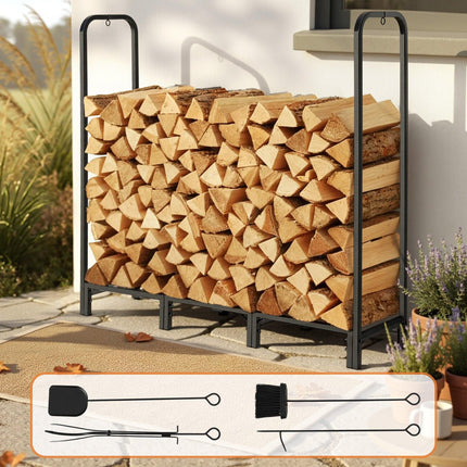 Gardeon Firewood Rack 120cm Wood Rack 3 Sizes Firewood Storage with Tools Black.