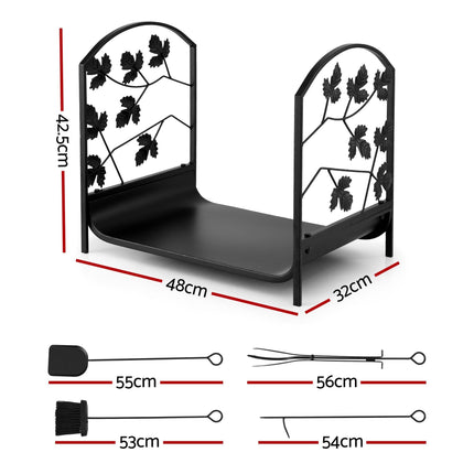 Gardeon Firewood Rack 48cm Wood Rack Firewood Storage Indoor Outdoor Black.