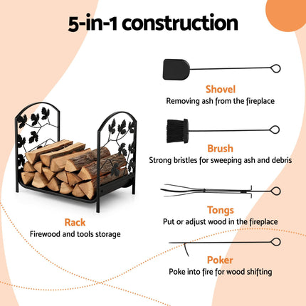 Gardeon Firewood Rack 48cm Wood Rack Firewood Storage Indoor Outdoor Black.