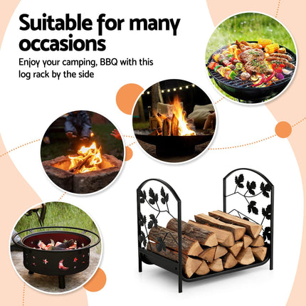Gardeon Firewood Rack 48cm Wood Rack Firewood Storage Indoor Outdoor Black.
