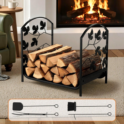 Gardeon Firewood Rack 48cm Wood Rack Firewood Storage Indoor Outdoor Black.