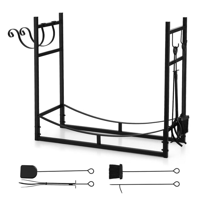 Gardeon Firewood Rack 84cm Wood Rack Firewood Storage Indoor Outdoor Black.