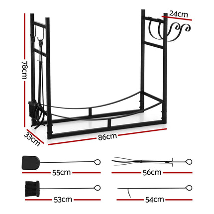 Gardeon Firewood Rack 84cm Wood Rack Firewood Storage Indoor Outdoor Black.