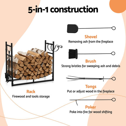 Gardeon Firewood Rack 84cm Wood Rack Firewood Storage Indoor Outdoor Black.