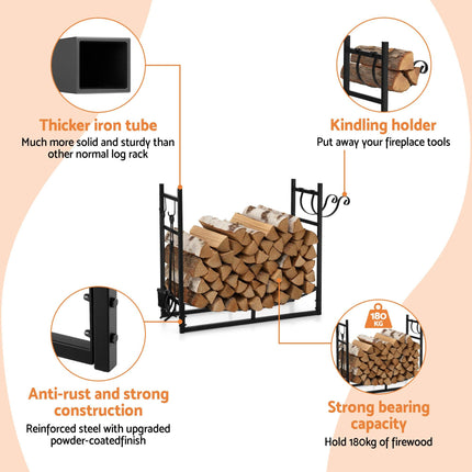 Gardeon Firewood Rack 84cm Wood Rack Firewood Storage Indoor Outdoor Black.