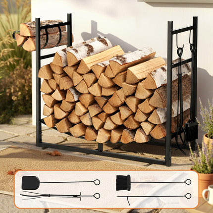 Gardeon Firewood Rack 84cm Wood Rack Firewood Storage Indoor Outdoor Black.
