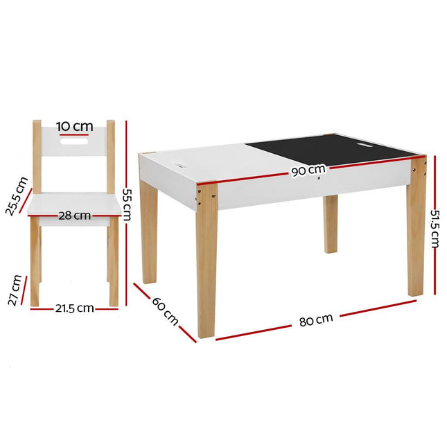 Keezi 3PCS Kids Table and Chairs Set Storage Toys Play Activity Desk Chalkboard.