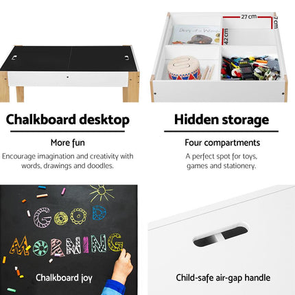 Keezi 3PCS Kids Table and Chairs Set Storage Toys Play Activity Desk Chalkboard.