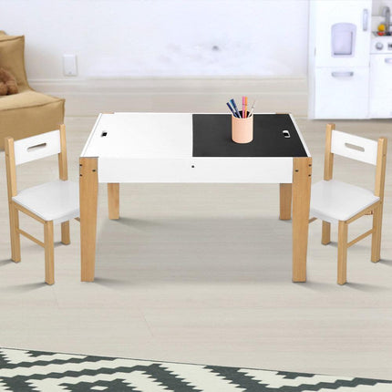 Keezi 3PCS Kids Table and Chairs Set Storage Toys Play Activity Desk Chalkboard.