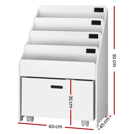 Keezi 4 Tiers Kids Bookshelf Storage Organiser Children Bookcase Drawers Display.