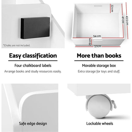 Keezi 4 Tiers Kids Bookshelf Storage Organiser Children Bookcase Drawers Display.