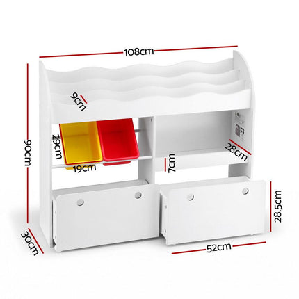 Keezi 3 Tiers Kids Bookshelf Storage Children Bookcase Toy Box Organiser Display White.