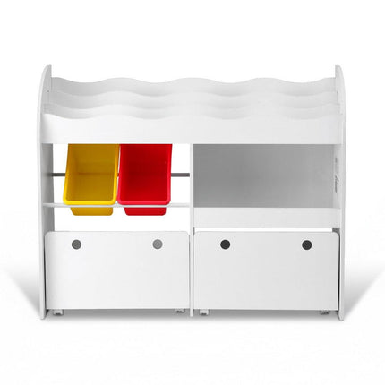 Keezi 3 Tiers Kids Bookshelf Storage Children Bookcase Toy Box Organiser Display White.
