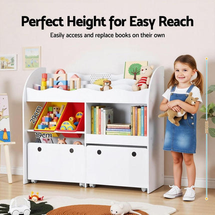 Keezi 3 Tiers Kids Bookshelf Storage Children Bookcase Toy Box Organiser Display White.