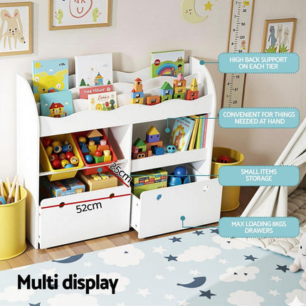 Keezi 3 Tiers Kids Bookshelf Storage Children Bookcase Toy Box Organiser Display White.