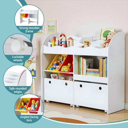 Keezi 3 Tiers Kids Bookshelf Storage Children Bookcase Toy Box Organiser Display White.
