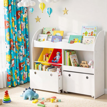 Keezi 3 Tiers Kids Bookshelf Storage Children Bookcase Toy Box Organiser Display White.
