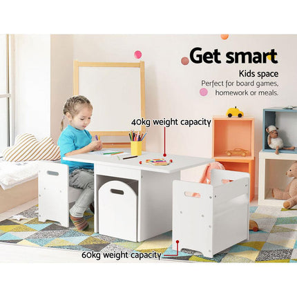 Keezi 3PCS Kids Table and Chairs Set Storage Toys Play Activity Desk.