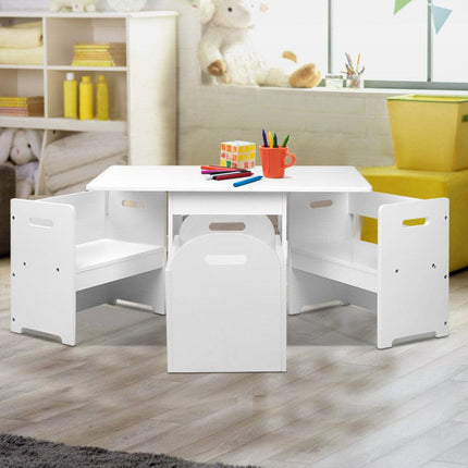 Keezi 3PCS Kids Table and Chairs Set Storage Toys Play Activity Desk.