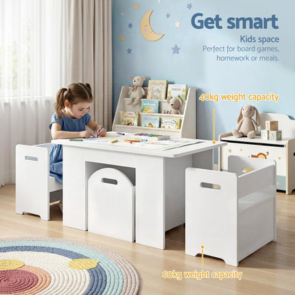 Keezi 3PCS Kids Table and Chairs Set Storage Toys Play Activity Desk.