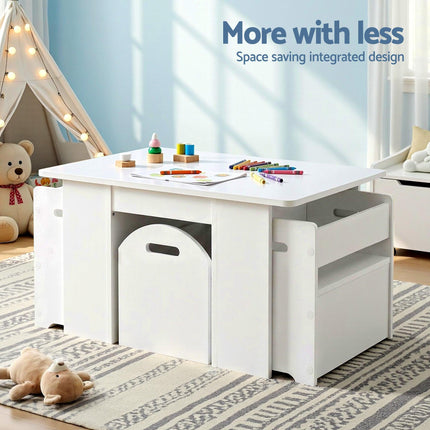 Keezi 3PCS Kids Table and Chairs Set Storage Toys Play Activity Desk.