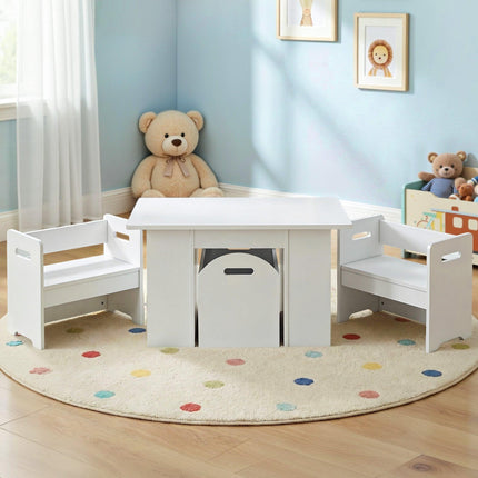 Keezi 3PCS Kids Table and Chairs Set Storage Toys Play Activity Desk.