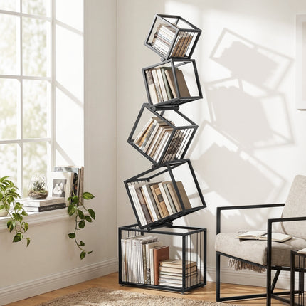 Artiss 5-Tier Bookshelf Metal Geometric Display Shelf Storage Organizer Black.