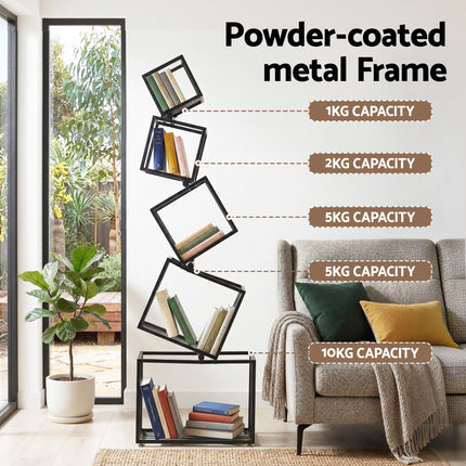 Artiss 5-Tier Bookshelf Metal Geometric Display Shelf Storage Organizer Black.